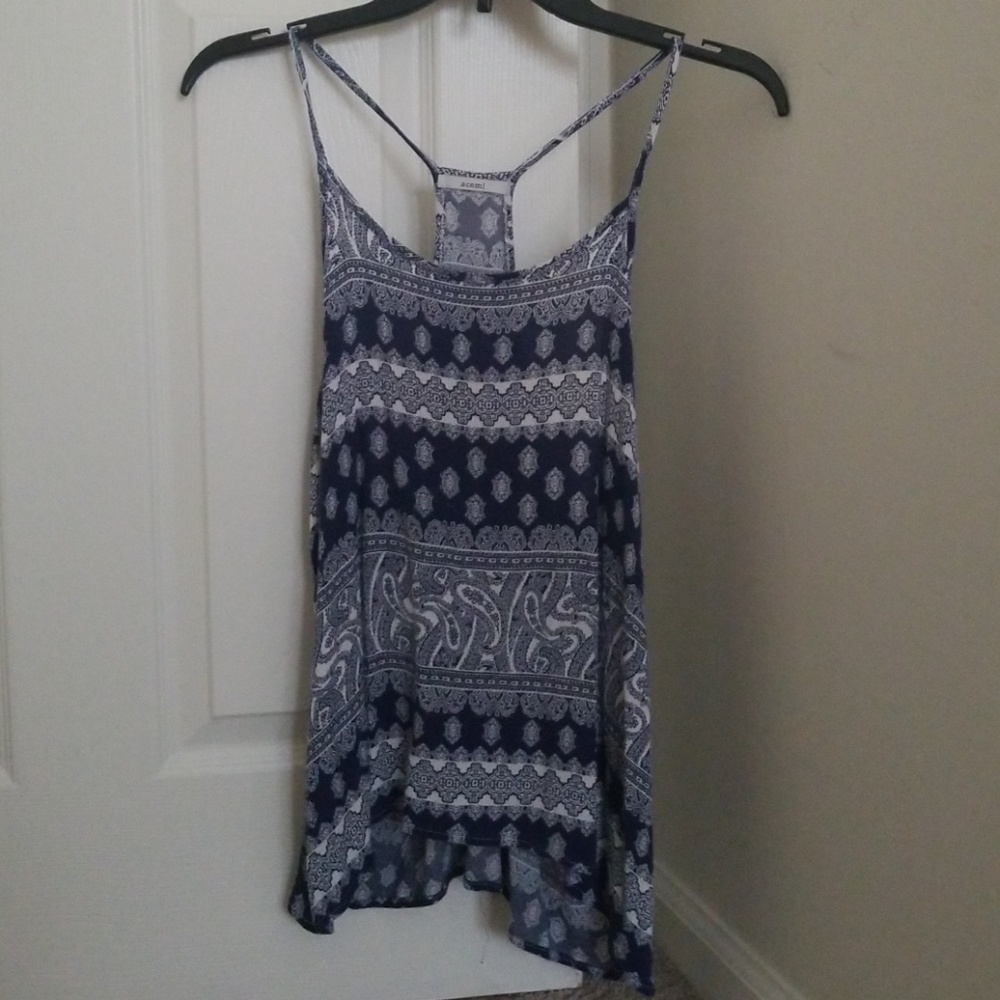 blue and white paisley tank